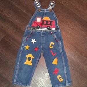 Vintage Overalls with Train and Star Design